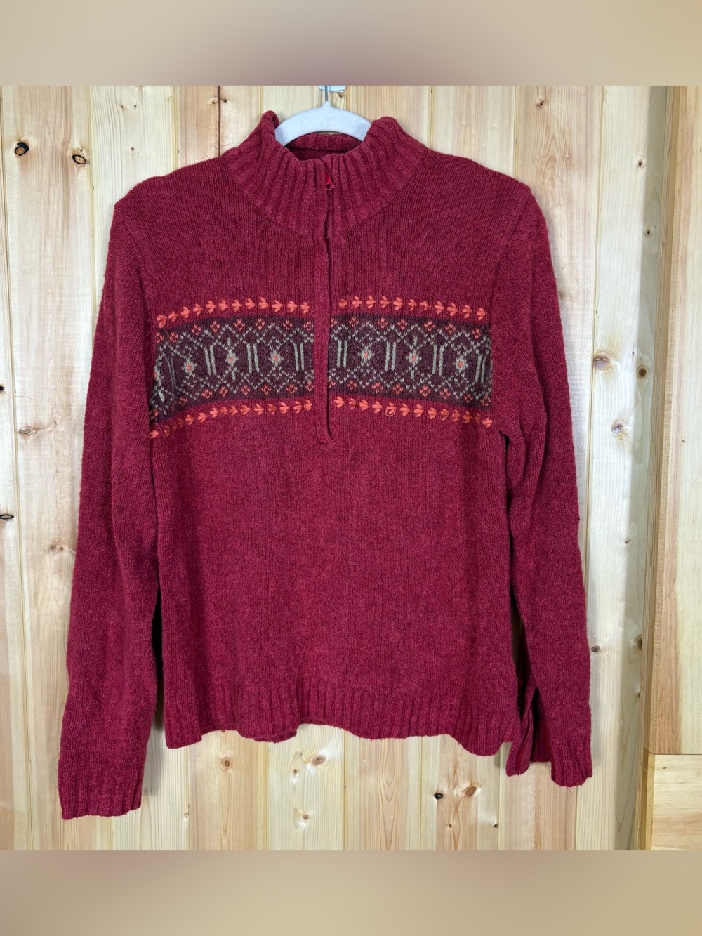 Columbia Women Fair Isle Quarter Zip Sweater Large Cozy Cottage Fall earthy wool - Picture 2 of 16